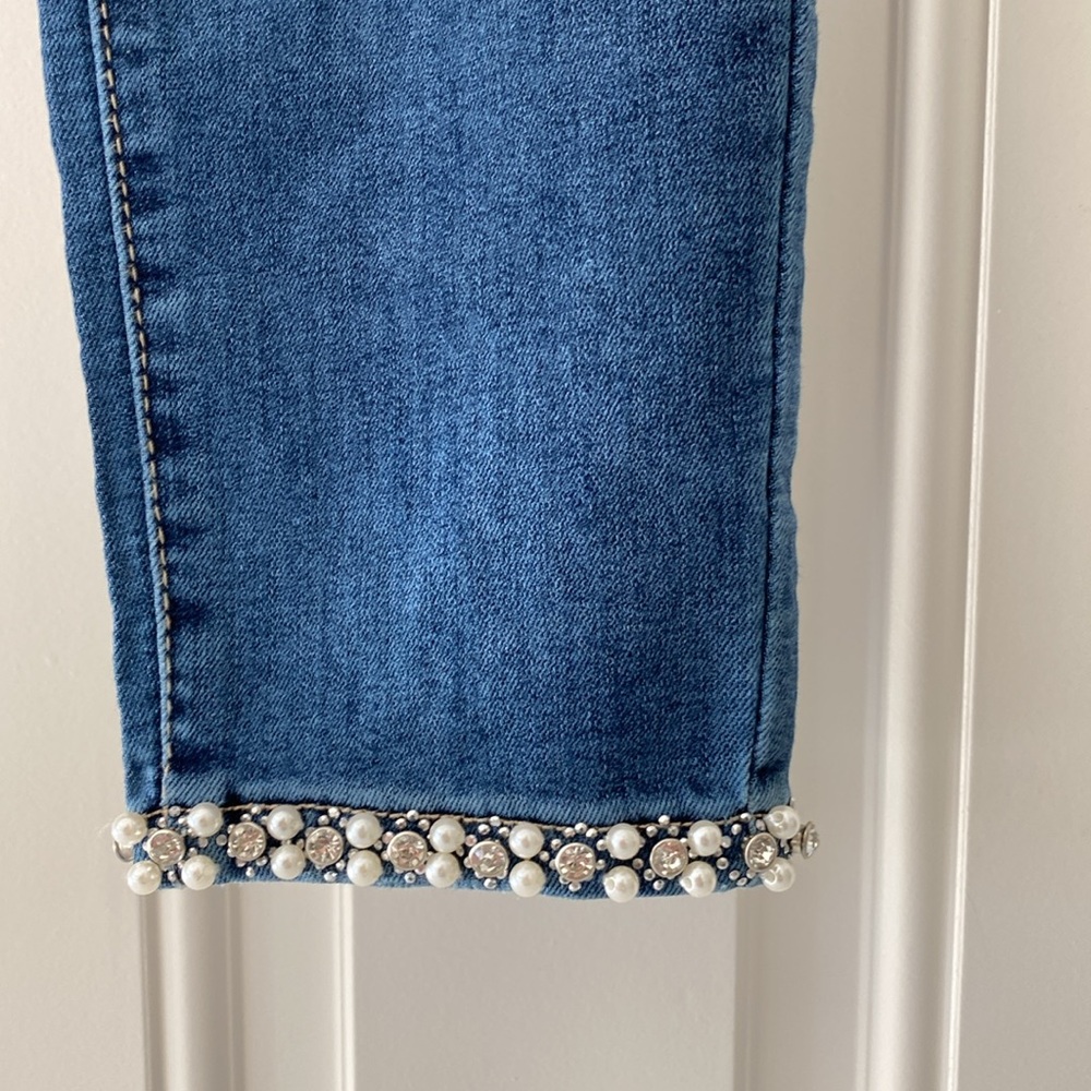 FRANK LYMAN Montreal • Blue Denim Slim 🎀 Crystal Bow & Pearl sparkely Jeans 👖 ⭐️ - Picture 7 of 16